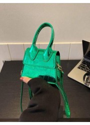 1pc New Fashion Stone Simple Hand Held Shoulder Crossbody Small Square Bag Elegant Mini Solid Color Crocodile Pattern Western Style Personalized Retro Aesthetic Casual Shoulder Crossbody Hand Held Sma