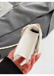 1 حقيبة صغيرة مربعة عصرية متعددة الاستخدامات كحقيبة كروسبودي ذات سلسلة جلدية، موضة حقيبة كتف ذات سلسلة ألماسي