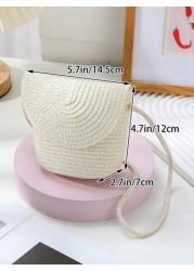 2024 New Cute Woven Grass Bag Beach Straw Bag For Perfect For Summer With Dress Mobile Phone And Cross Body