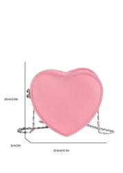 1pc Fashion Solid Color Girls Heart Shaped PU Leather Cross Body Shoulder Bag