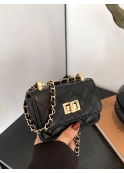 1PC New Mini Square Bag Girl Handbag Diamond Pattern Stitching Shoulder Bag Woven Chain Bag Flip Small Bag Cute Diagonal Cross Body Bag Accessories Bag