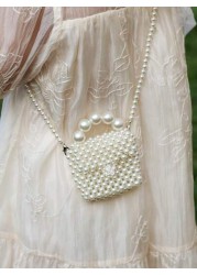 1pc Girls Handmade Faux Pearl Beaded Purse With Pearls Decoration Mini Flap Bag With Elegant Princess Style Suitable As Summer Festival Gift Or Daily Wear