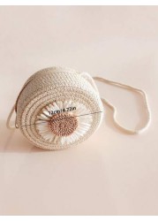 1pc Girls Sunflower Paper Straw Sling Bag Children Coin Purse