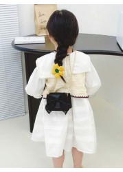 Solid Color Bow Knot Children s Shoulder Bag Mini Pu Bag With Bow Decoration And Chain Strap Cute Girl Purse For Outdoor Activities And Compartments