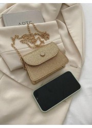 1pc Solid Color Pu Flap Closure Shiny Fashion Chain Crossbody Bag Suitable For Daily Use In Spring And Summer