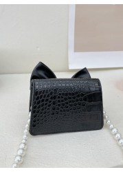 Girls Crocodile Embossed Bow Decor Square Bag