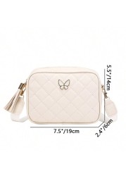 Quilted Square Crossbody Bag Classic Metal Decor Zipper Purse Faux Leather Shoulder Bag