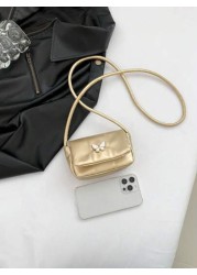 1pc Pu Magnet Closure Fashionable And Simple Solid Color Butterfly Decoration Quilted Crossbody Small Square Bag Versatile Mini Shoulder Crossbody Bag Niche Design Girl Coin Purse Play Comfortable Sho