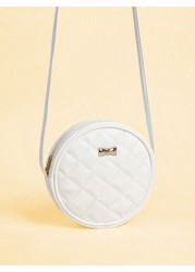 1pc Metal Bow Quilted Minimalist Versatile Lightweight Round Shoulder Crossbody Bag Mini Small Casual Pouch For Outing Coin Purse