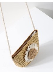 Girls Flower Decor Straw Bag