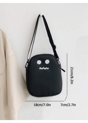 1 Pc Fashion Crossbody Bag Solid Color Big ChildrenCasual Small Square Bag Shoulder Bag Phone Wallet Key Change Storage Bag Portable Zip Closure Design Cartoon Emoticon Pattern Casual Bag Uitable For