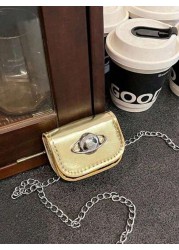 One Piece Mini Pu Flip Crossbody Bag Stylish And Simple Design Fashionable And Personalized Celebrity Decoration Planet Printed Mini Lipstick With Chain Bag Mini Wallet Crossbody Waist Bag Chain Decor