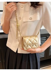 Spring And Summer Simple And Versatile High End Texture Rhinestone Embroidered Gold Ball Chain Strap Can Be Worn Over Shoulder Armpit Mini Bag