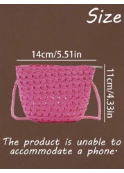 1pc Mini Lightweight Cute Woven Straw Crossbody Bag For Kids Suitable For Outdoor Beach Travel