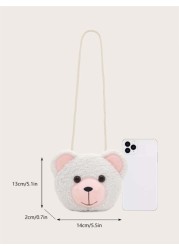 1pc Plush White Bear Shoulder Bag With Zipper Closure Suitable For Boys Girls Casual Daily Outfit