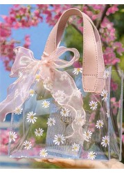1pc Summer Daisy PVC Transparent Tote Bag Fresh Flower Printed Jelly Bag With Delicate Bowknot Gift Bag