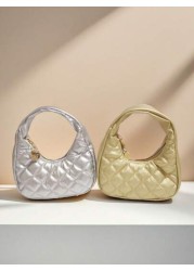 Children s Fashion Embroidered Crescent Moon Shaped Handbag Girls Casual Checkered Coin Purse Lipstick Case Soft Fashionable Pouch Ideal Holiday Gift