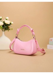 1pc PU Solid Color Fashion Handbag With Zipper Closure Shoulder Crossbody Bag Suitable For Daily Use And Outings