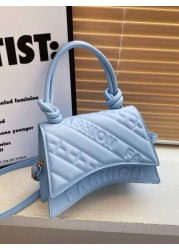 1pc Girls New Pu Striped Indentation Letter Candy Color Handbag Solid Color Western Style Shoulder Crossbody Handbag Small Square Bag Personality Creative Versatile Fashion Elegant Niche Crossbody Bag