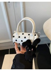 1pc Fashionable Polka Dot Handbag Cylindrical Bag Korean Style Niche Shoulder Messenger Bag Versatile Boston Handbag Niche Polka Dot Cake Handbag Pillow Bag Large Capacity Commuter Versatile Shoulder