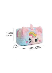 Cartoon Unicorn Plush Cosmetic Bag With Big Eyes Girls Cute Handbag For Toiletries Stationery Pen Case Kids Coin Purse Random Color