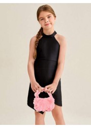 1pc Kids Fashionable Rose Flower Mini Handbag Versatile Pleated Petal Design