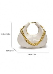 1 Pc New Style Girl s Pu Material Solid Color Chain Decorated Handbag Adjustable Shoulder Strap Smooth Zipper Opening And Closing Fashionable Exquisite And Simple Beautiful And Versatile Suitable For