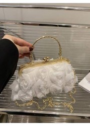 1pc New Cute Girl Niche High End Petal Stitching Nylon Material Gold Chain And Fashionable New Bags Fresh And Dopamine Color Matching Youthful Girl Style Can Be Cross Body Shoulder Straps Are Adjustab
