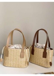 Woven Straw Shoulder Bag For Girl Simple Minimalist Casual Small Square Crossbody Bag