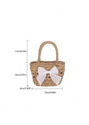 Girls Bow Straw Handbag Mini Woven Basket Bag Vacation Style