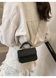 1pc Fashionable And Simple Printed Handbag Letter Embossed All Match Mini Handbag Small Square Bag Change Lipstick Bag Pu Material With Fashionable Chain Shoulder Strap Magnetic Buckle Flap Opening An