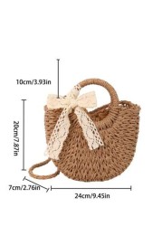 1pc Girls Vacation Style Drawstring Pockets Shoulder Handbag Casual Crossbody Bag Suitable For Summer Vacation