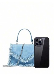 Simple Square Bag Casual Denim Blue Handbag Solid Color Chain Strap Crossbody Bag Shoulder Bag For Girls