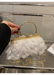1pc Sweet Handbag Clip Opening And Closing Chiffon Three Dimensional Flower Evening Bag Champagne Color Ladies Cheongsam Bag Handmade Dress Bag Chain Decoration Bag Handbag Exquisite And Versatile Sui