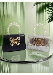 Children s Fashion New Butterfly Pearl Handbag Holiday Gift PU Leather Butterfly Lock Stylish Pouch Princess Mini Wallet Purse For Girls