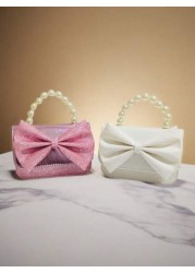 Kids Pearl Handbag Holiday Gift PU Leather Butterfly Decor Fashion Princess Coin Purse Mini Bag For Little Girls