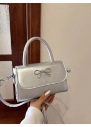 1pc Gentle And Sweet Bow Fashion Handbag Versatile Ins Shoulder Crossbody Bag Stylish And Gentle Small Square Bag With Bow Decoration Pu Material Magnetic Buckle Closure Crossbody Bag High End Solid C