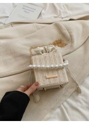 Woven Pearl Mini Handbag Fashion Chain Shoulder Crossbody Bag For Girls