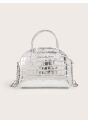 1pc Girls Crocodile Grain PU Shell Handbag Minimalist Chain Shoulder Crossbody Bag