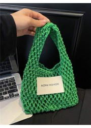 1pc Mini Handbag Nylon Open Closure Summer Hollow Woven Girl S Bag Handbag Seaside Small Mobile Phone Bag Comfortable Suitable For Daily Outings Travel Is A Perfect Gift For Girls