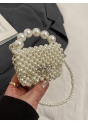 Versatile Mini Retro Girl Crochet Faux Pearl Beaded Bag