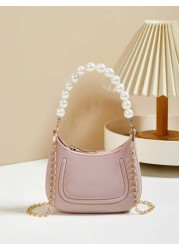 Mini Underarm Bag For Toddler Girls Pearl Decor Zipper Closure Handbag Lovely Gift Bag For Girls