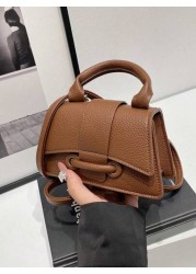 1pc Pu Magnet Closure Fashionable Solid Color Lychee Pattern Handbag Niche Design Stylish Shoulder Crossbody Bag Suitable For A Variety Of Occasions Adjustable Shoulder Straps Are Versatile And Not Pi