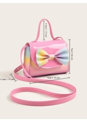 1pc Girls Cute Bowknot Mini Crossbody Bag In Holographic Plaid Print Coin Purse