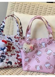 Sanrio Sanrio HELLO KITTY Women s Cute Cartoon Canvas Tote Bag Zipper Design High Quality Multi Function Storage Bag School Backpack Outdoor Bag Decorative Bag Shopping Bag Women Gift Graduation Mothe