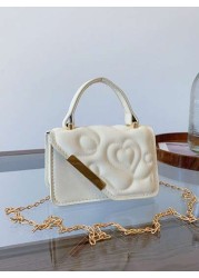 1pc Niche Bag Mini Leather Bag Small Square Bag Love Flower Print Multifunctional Metal Chain Casual Fashion Handbag Suitable For Teenagers To Travel Daily Matching Suitable For Shopping And Daily Use