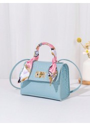 1pc Girls Solid Color Mini Crossbody Bag With Silk Scarf Decoration Ideal For Daily Use And Gifting