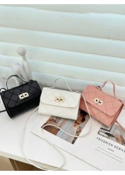 1pc Girls Metal Lock Decor Handbag Shoulder Bag Wallet Coin Purse Adjustable Strap Suitable For Daily Outdoor Travel Trekking Portable Ideal Gift