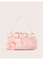 1pc Pearl Clutch Bag Pleated Cloud Shaped Handbag For Phone Keys Coins Perfect For Little Ladies Floral Pearl Purse