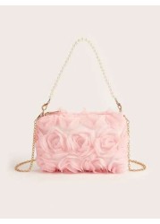 New Pearl Flower Decor Evening Clutch Handbag Shoulder Cross Body Bag For Formal Dresses